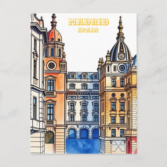 Madrid Spanien Silhouette Aquarellmalerei Postkarte (Vorderseite)