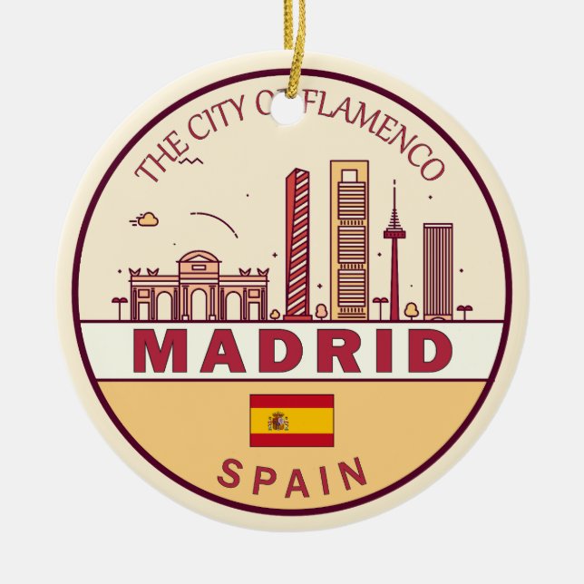 Madrid Spanien Skyline Emblem Keramik Ornament (Vorne)