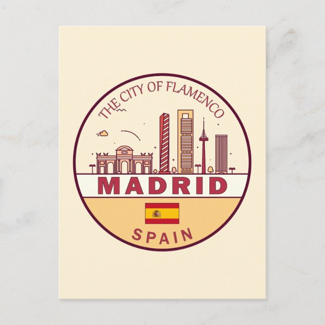 Madrid Spanien Skyline Emblem Postkarte (Vorderseite)