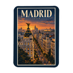 Madrid Spanien Sonnenuntergang Illustration Reise Magnet