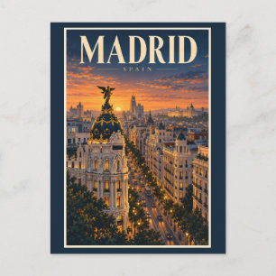 Madrid Spanien Sonnenuntergang Illustration Reise  Postkarte