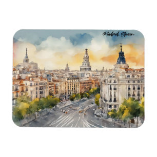 Madrid Spanien Stadt Silhouette Aquarellbilder Magnet