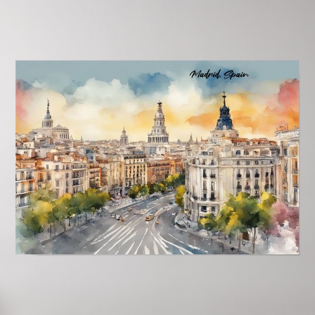 Madrid Spanien Stadt Silhouette Aquarellbilder Poster (Vorne)