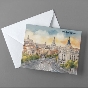Madrid Spanien Stadt Silhouette Aquarellbilder Postkarte