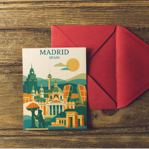 Madrid Spanien Stadt Skyline - Minimalistische Ret Postkarte