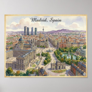 Madrid Spanien Stadtansicht Aquarellmalerei Poster