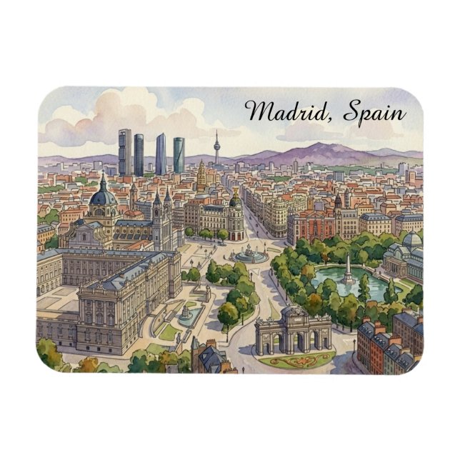 Madrid Spanien Stadtansicht Wasserfarbenmalerei Magnet (Horizontal)