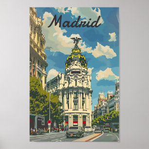 Madrid Spanien Vintag Retro Travel Illustration Poster