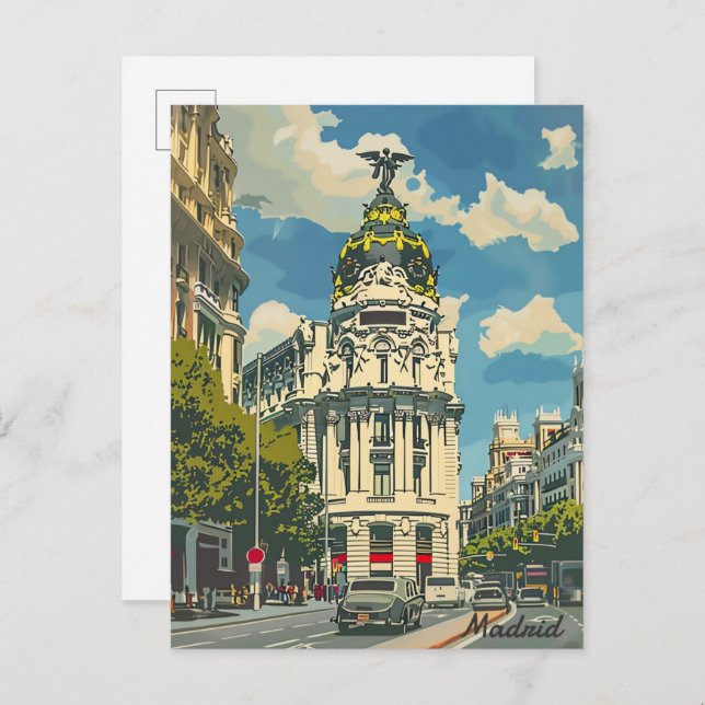 Madrid Spanien Vintag Retro Travel Illustration Postkarte (Vorne/Hinten)