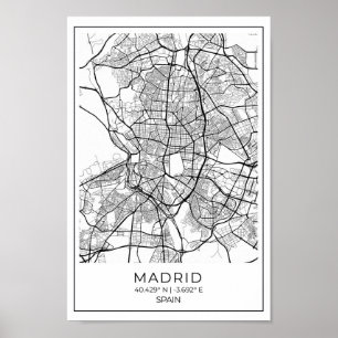 Madrid Weiße Karte Poster - Madrid Mauer Kunst