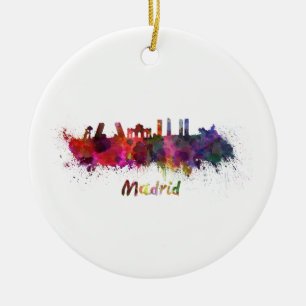 Madrider Skyline in Aquarell Keramik Ornament