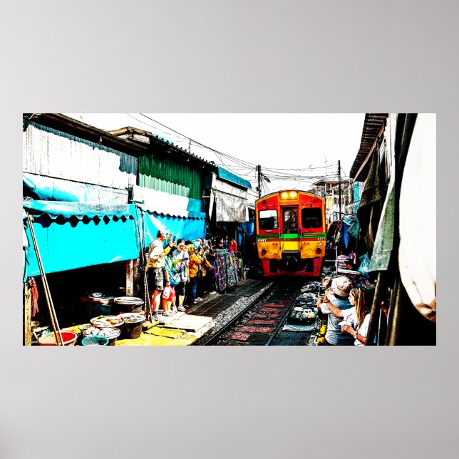 Mae Klong Railway Market in Bangkok Thailand Poster (Vorne)