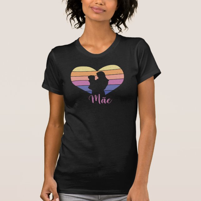 Mãe - Mutter und Kind Retro Herz Silhouette T-Shirt (Vorderseite)