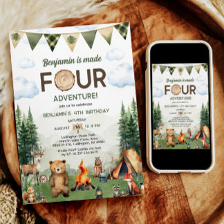 Maed Four Adventure Camping 4. Geburtstag Einladung