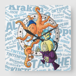  Mael-Taucher unter Meer Quadratische Wanduhr