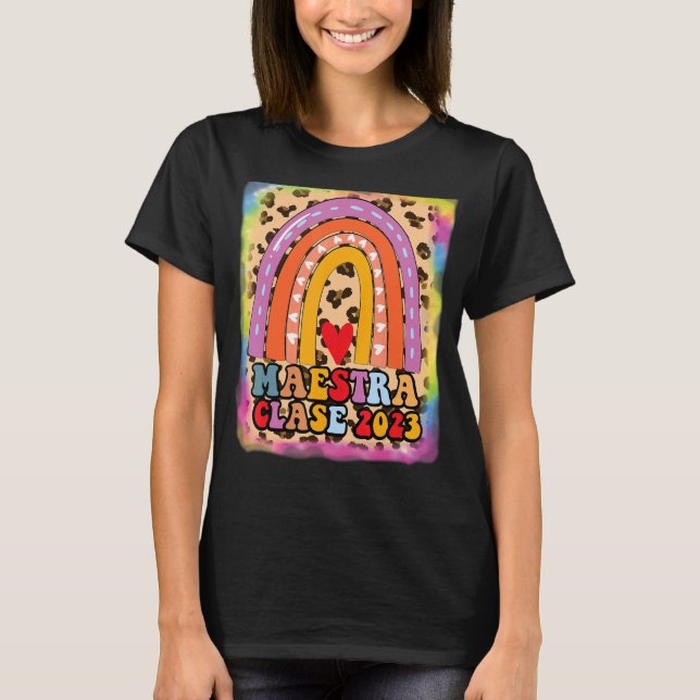 Maestra Clase 2023 Spanischer Lehrer Boho Rainbow  T-Shirt (Vorderseite)