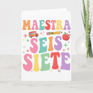 Maestra Seis Siete Retro Lehrer Süß Spanisch Karte