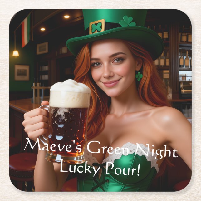 Maeve Emerald Tavern Glow St. Patrick's Day Rechteckiger Pappuntersetzer (Vorderseite)