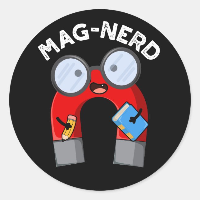 Mag-Nerd Funny Nerd Magnet Pun Dark BG Runder Aufkleber (Vorderseite)