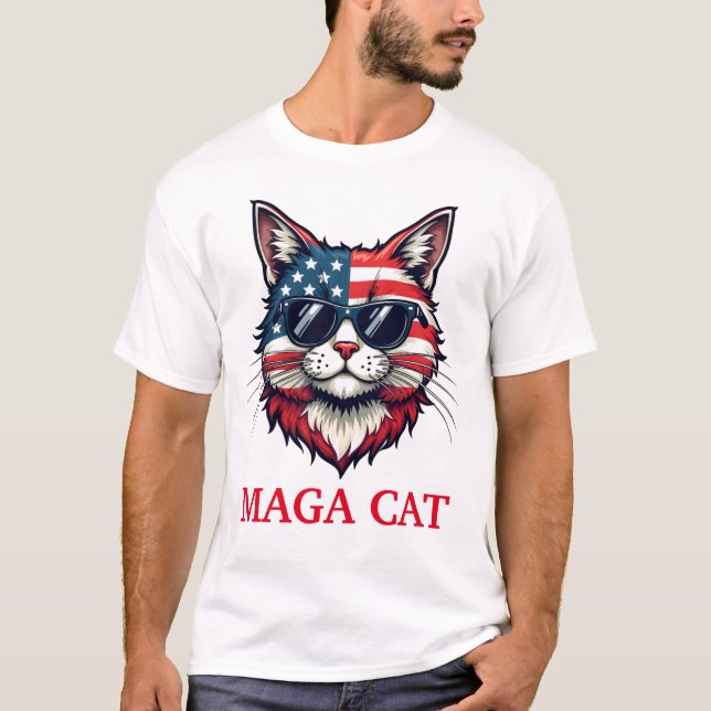 MAGA Cat Präsident Trump American Flag Patriotic T-Shirt (Vorderseite)