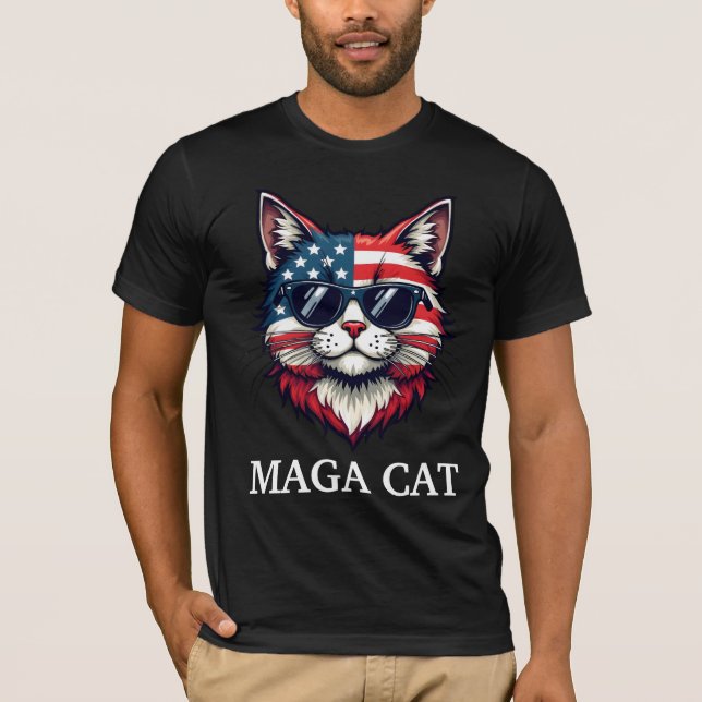 MAGA Cat Präsident Trump American Flag Patriotic T-Shirt (Vorderseite)