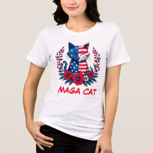 MAGA Cat Trump American Flag Red Blume Patriot Tri-Blend Shirt