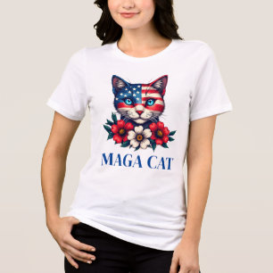 MAGA Cat Trump American Flag und Blume Patriot Tri-Blend Shirt
