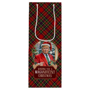 MAGA Christmas Tartan Kariert Santa Trump Geschenktüte Für Weinflaschen