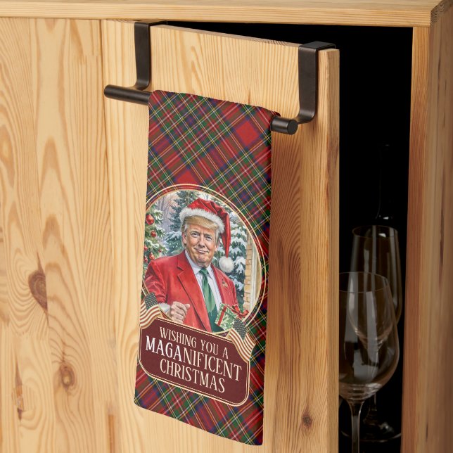 MAGA Christmas Tartan Kariert Santa Trump Geschirrtuch (Drittel gefaltet)