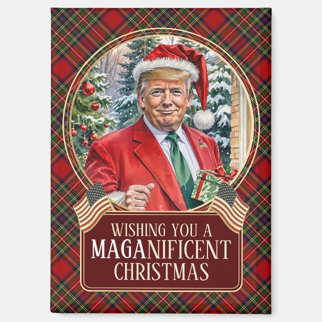 MAGA Christmas Tartan Kariert Santa Trump Rectangl Magnet (Vorderseite)