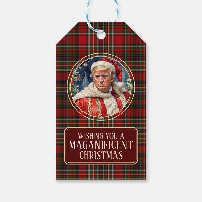 MAGA Christmas Tartan Kariert Trump - Geschenkmark Geschenkanhänger (Vorderseite)