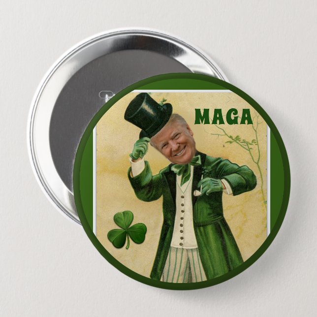 MAGA Donald Trump St Patrick TagesKleeblätter Button (Vorne & Hinten)