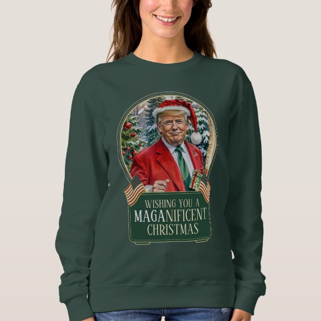 MAGA Weihnachten Trump Santa Snow Globe Frauen Sweatshirt (Vorderseite)