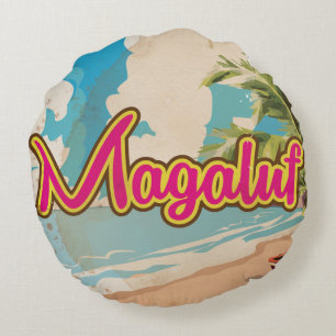 Magaluf Vintager Urlaub Poster Rundes Kissen