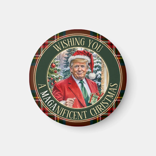 MAGAprächtige Weihnachten Santa Trump MAGA-Kreis Magnet (Vorne)