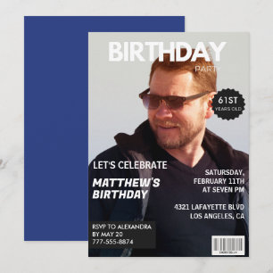 Magazin Navyblau Foto Lustig 61. Geburtstag Einladung