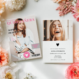 Magazincover 2 Fotos rosa trendige Quinceanera Einladung