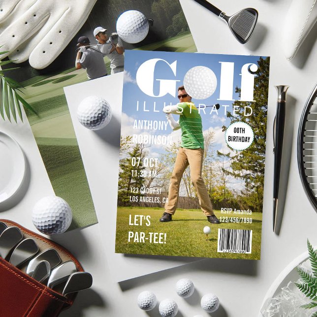 Magazine Celebrity Golf Birthday Party Foto Einladung (Magazine Celebrity Golf Birthday Party Photo Invitation)