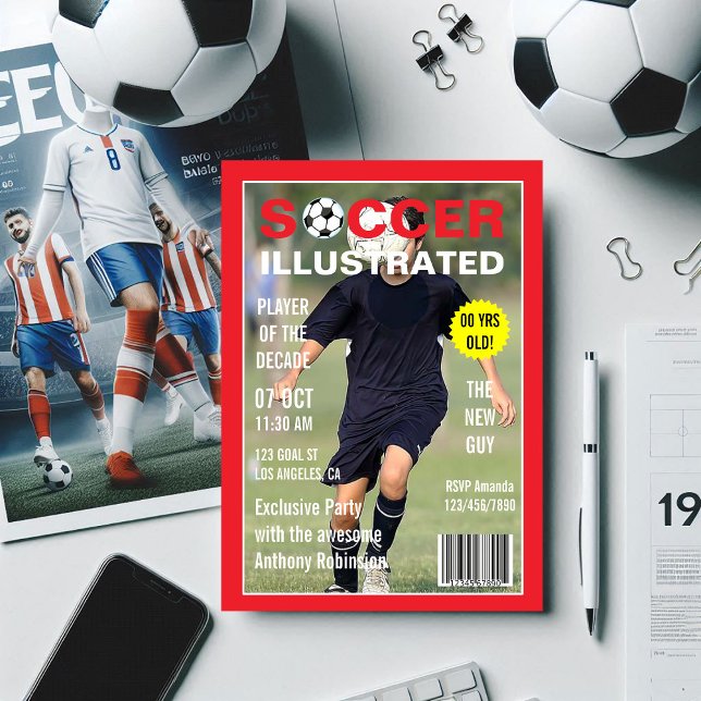 Magazine Celebrity Soccer Geburtstagsparty Foto Einladung (Magazine Celebrity Soccer Birthday Party photo Invitation)