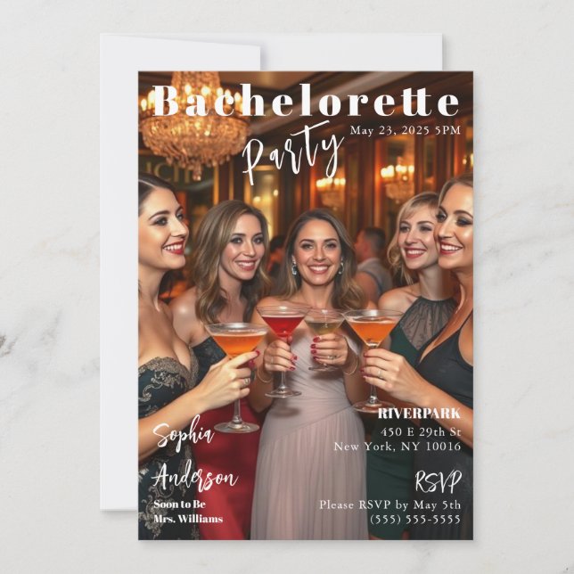 Magazine Cover Bachelorette Einladung (Vorderseite)