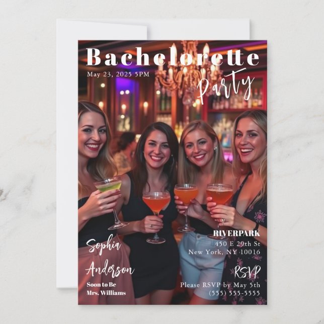 Magazine Cover Bachelorette Einladung (Vorderseite)