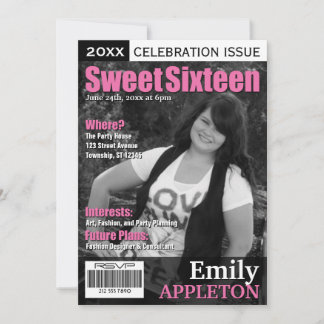 Magazine Cover Fuchsia 16 . Geburtstag Einladungen