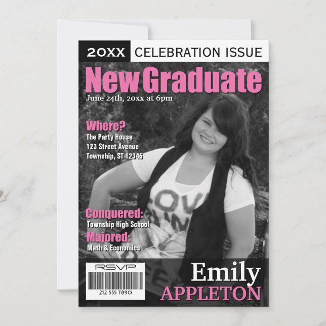 Magazine Cover Fuchsia Graduation Einladungen (Vorderseite)