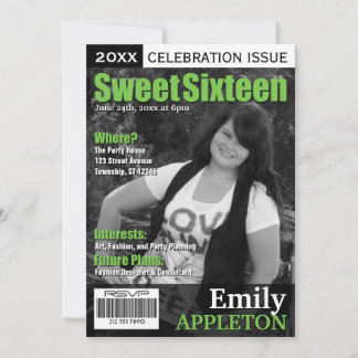 Magazine Cover Green 16 . Geburtstag Einladungen