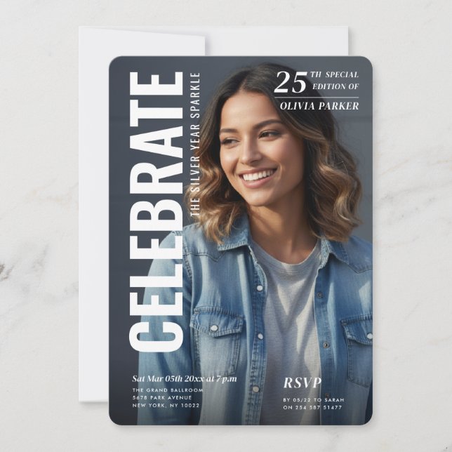 Magazine Cover Photo Milestone 25th Birthday Party Einladung (Vorderseite)