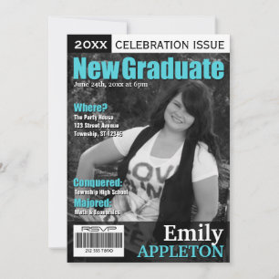 Magazine Cover Turquoise Graduation Einladungen