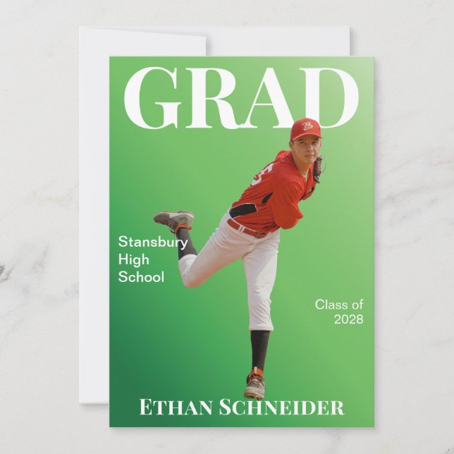 Magazine Graduation Green and White Announcement Einladung (Vorderseite)