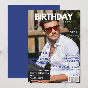 Magazine Navy Blue Foto Funny 39. Geburtstag Einladung