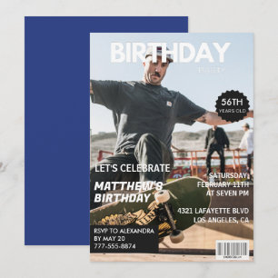 Magazine Navy Blue Foto Funny 56. Geburtstag Einladung