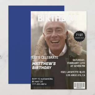 Magazine Navy Blue Foto Funny 71. Geburtstag Einladung